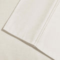 Ivory 800 Thread Count Cotton Blend Bed Sheet Set embroidered hemline stitch detail.