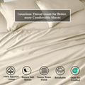 Ivory Egyptian Cotton Sateen Sheet Set infographic showing product benefits and Oeko-Tex certification