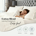Ivory luxe 600 thread count cotton blend sheet set feature graphic highlighting breathability, durability, and machine washability.