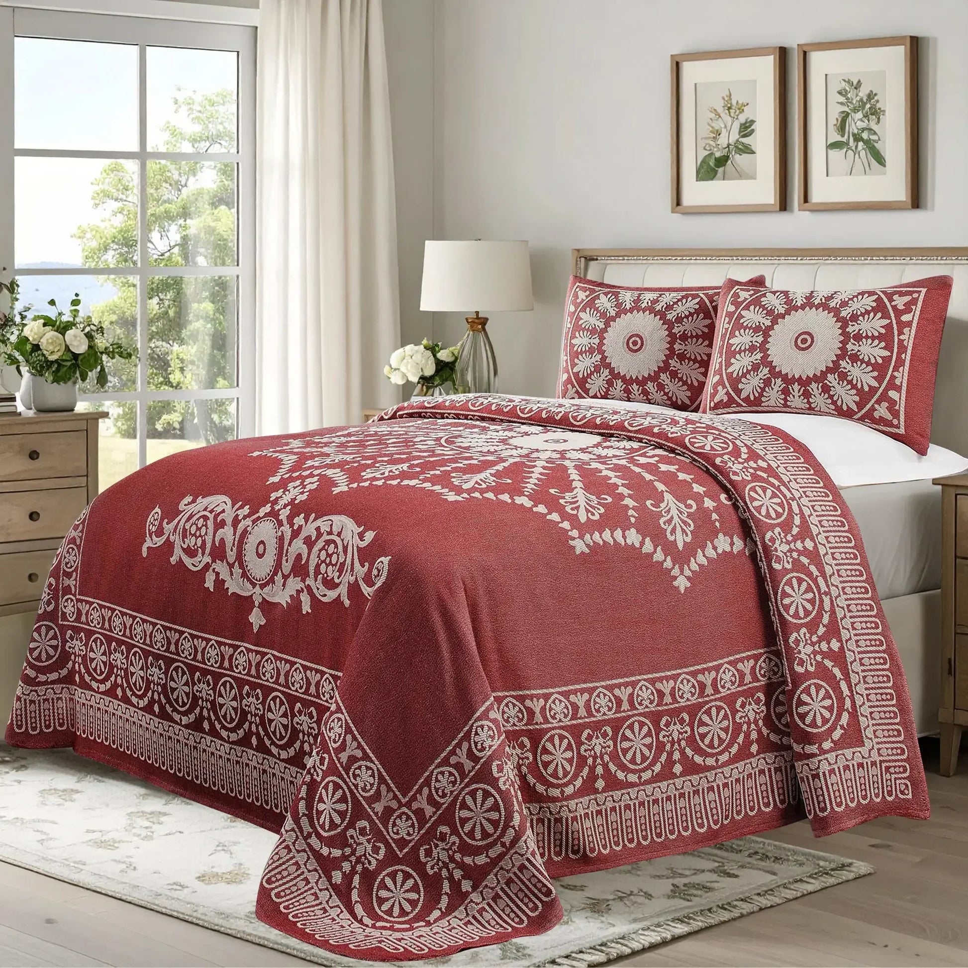 Kymbal Cotton Blend Woven Medallion Jacquard Bedspread Set for USA homes