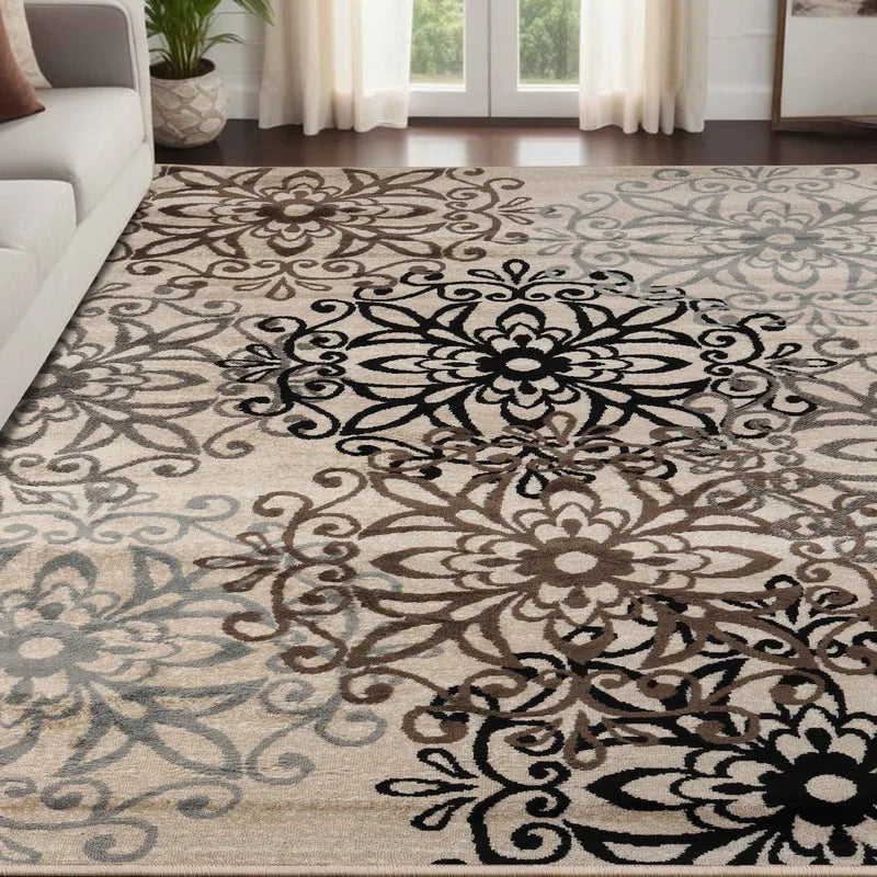 Leigh Traditional Floral Scroll Indoor Area Rug or Runner Rug Or Door Mat