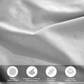 Lifestyle and feature graphic showing chrome 700 Thread Count Egyptian Cotton Sateen fabric texture and quality highlights