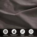 Lifestyle and feature graphic showing gray 700 Thread Count Egyptian Cotton Sateen fabric texture and quality highlights
