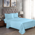 Light blue 300 Thread Count Modal Sheets Set made from beechwood displayed on a modern staged bed