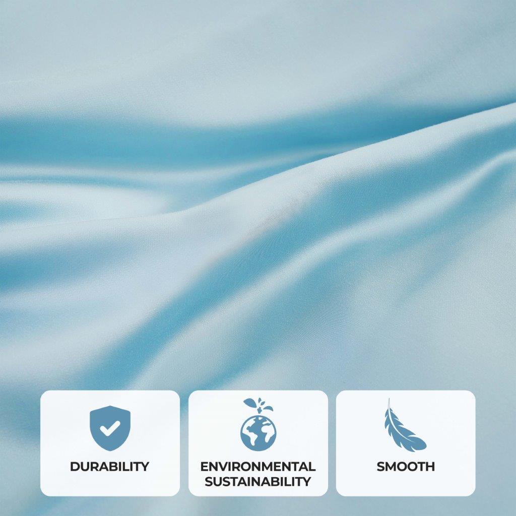 Light blue 300 Thread Count Modal Sheets Set made from beechwood fabric texture and quality feature graphic