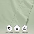 Light green 1000 Thread Count Cotton Blend Sheets Set solid deep pocket fabric quality feature graphic highlighting durability, breathability, and smooth feel