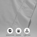 Light grey 1000 Thread Count Cotton Blend Sheets Set solid deep pocket fabric quality feature graphic highlighting durability, breathability, and smooth feel