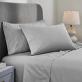Light grey 1000 Thread Count Cotton Blend Sheets Set solid deep pocket lifestyle display on a modern staged bed