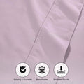 Lilac 1000 Thread Count Cotton Blend Sheets Set solid deep pocket fabric quality feature graphic highlighting durability, breathability, and smooth feel