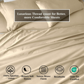 Linen Egyptian Cotton Sateen Sheet Set infographic highlighting product features and Oeko-Tex certification