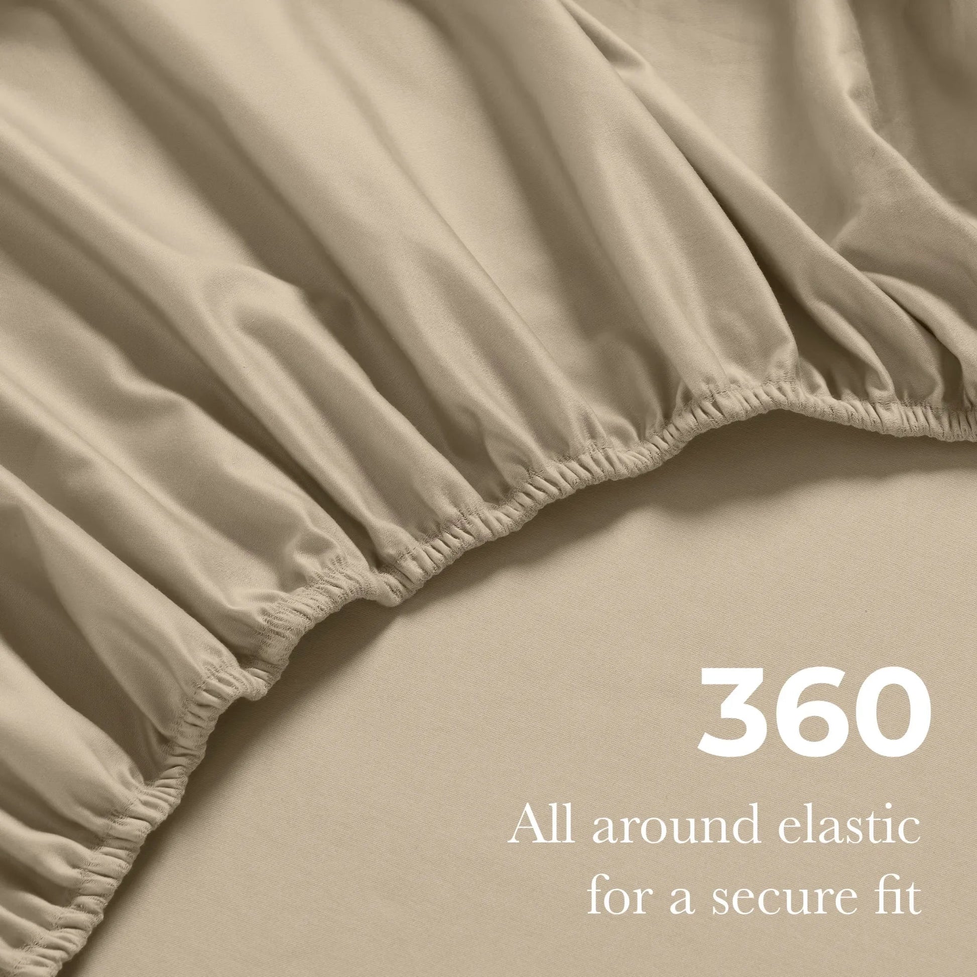 Close-up of an Linen fitted sheet with 360-degree elastic for a secure fit around the mattress.