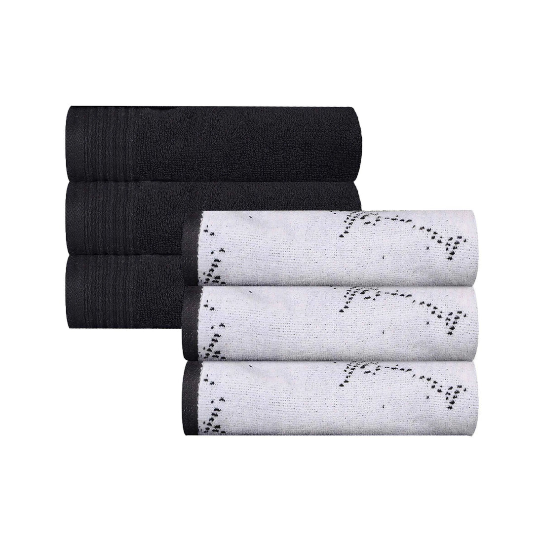 Cotton Jacquard and Solid Hand Towel Set 6 Piece - Marble