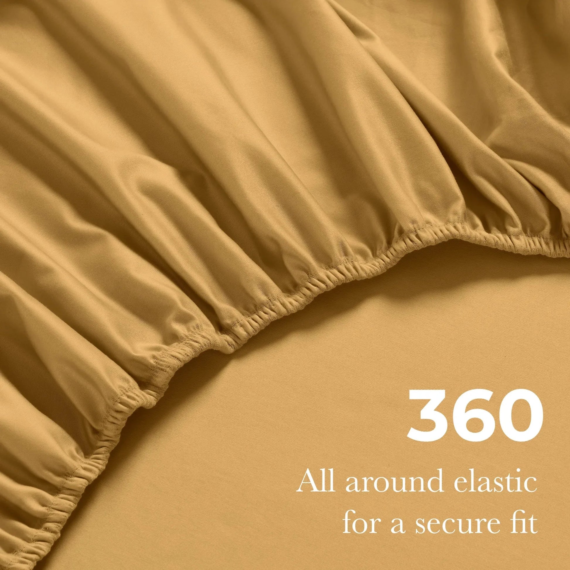 Maple sugar Egyptian Cotton fitted sheet showing 360-degree all-around elastic feature