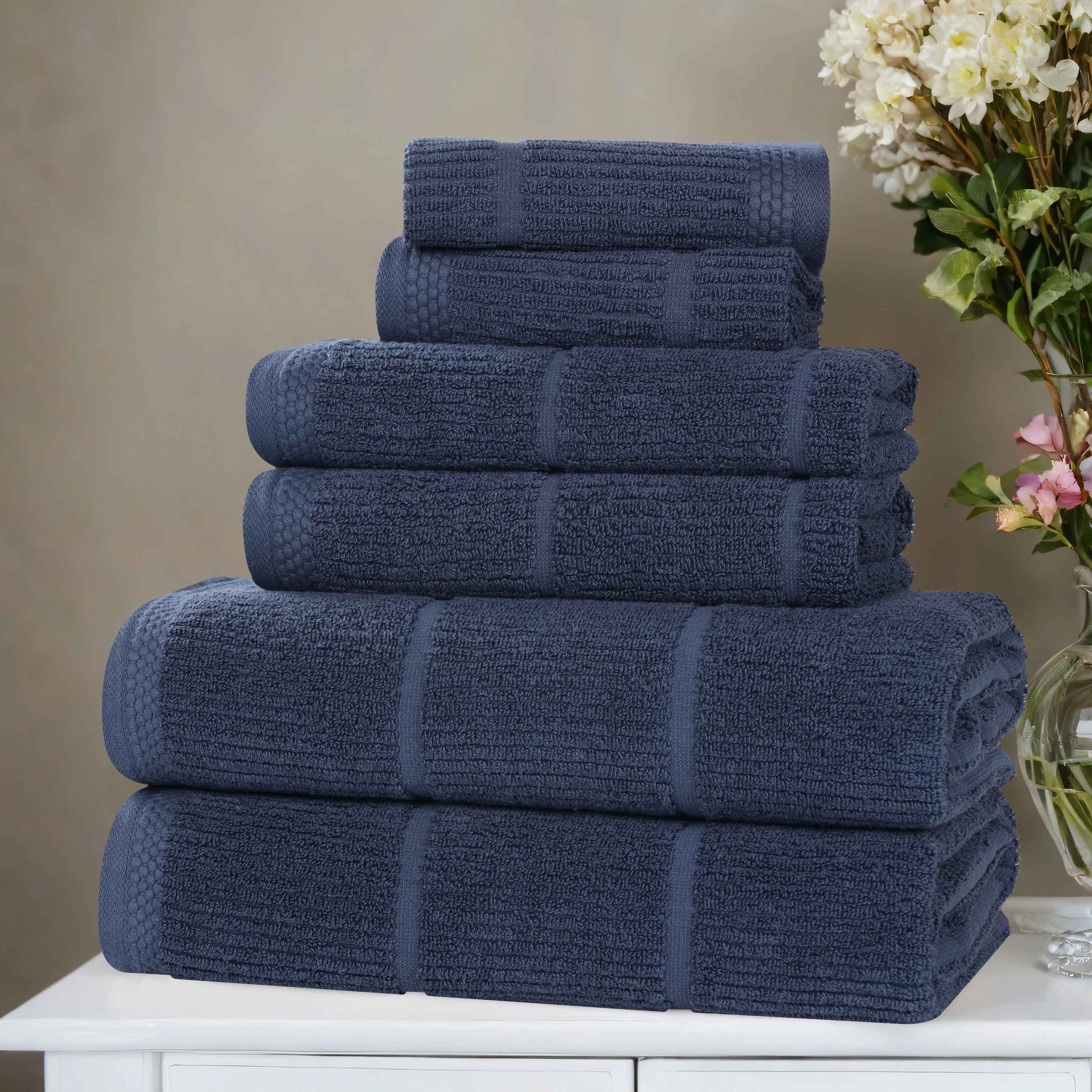 Milo Smart Twist Viscose Cotton Blend Solid Ribbed 6 Piece Towel Set