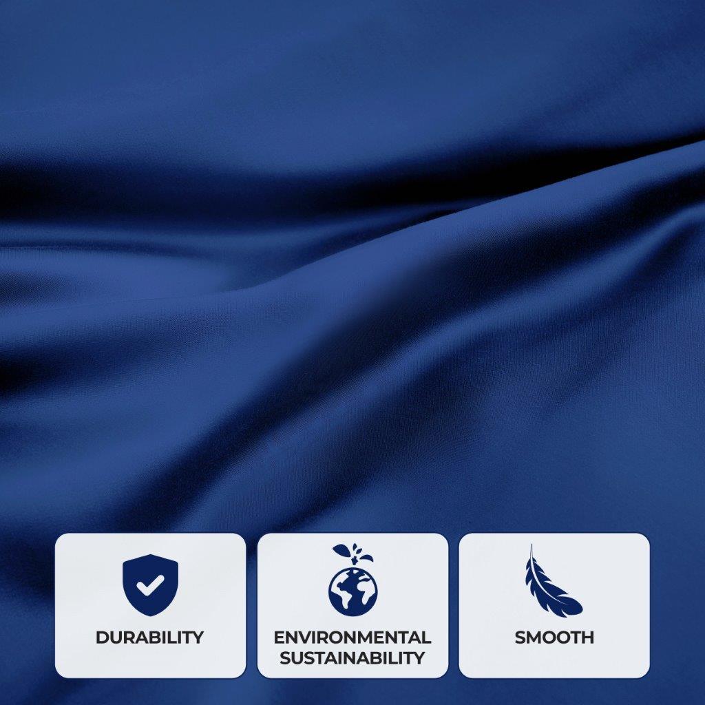Navy blue 300 Thread Count Modal Sheets Set made from beechwood fabric texture and quality feature graphic