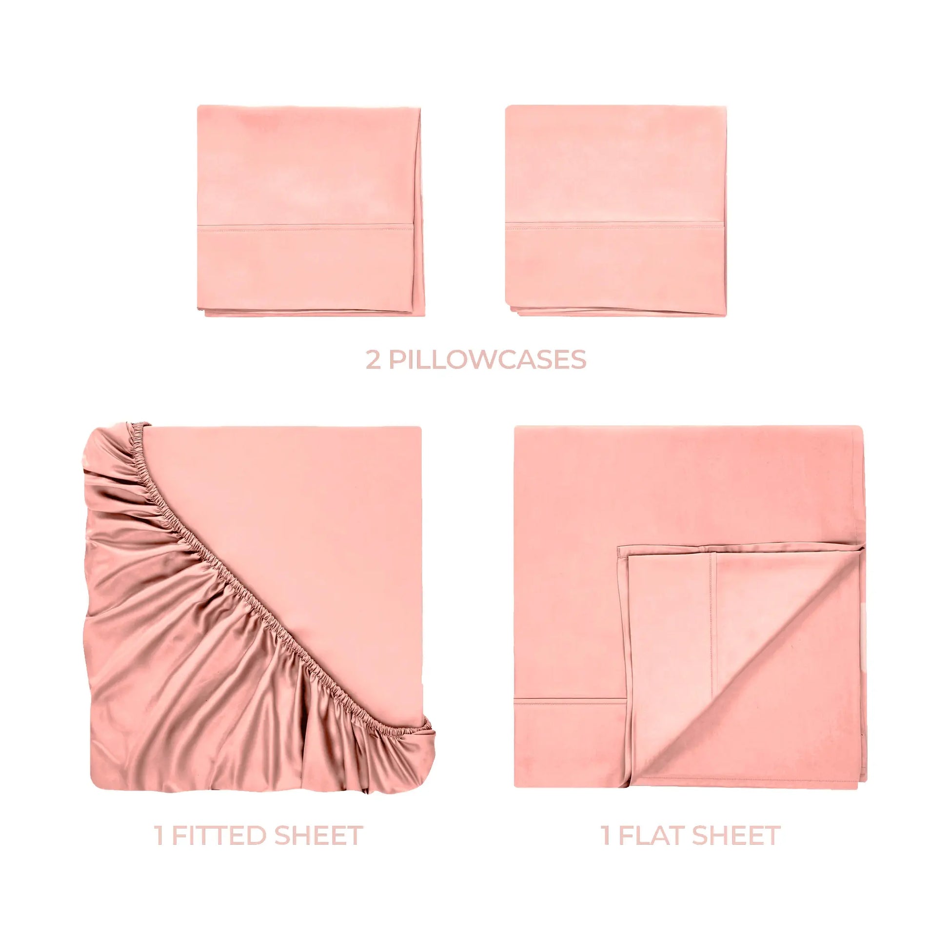 Pink 700 Thread Count Egyptian Cotton Sateen Bed Sheet Set included items overview