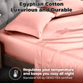 Pink 700 Thread Count Egyptian Cotton Sateen Bed Sheet Set promotional lifestyle image with features