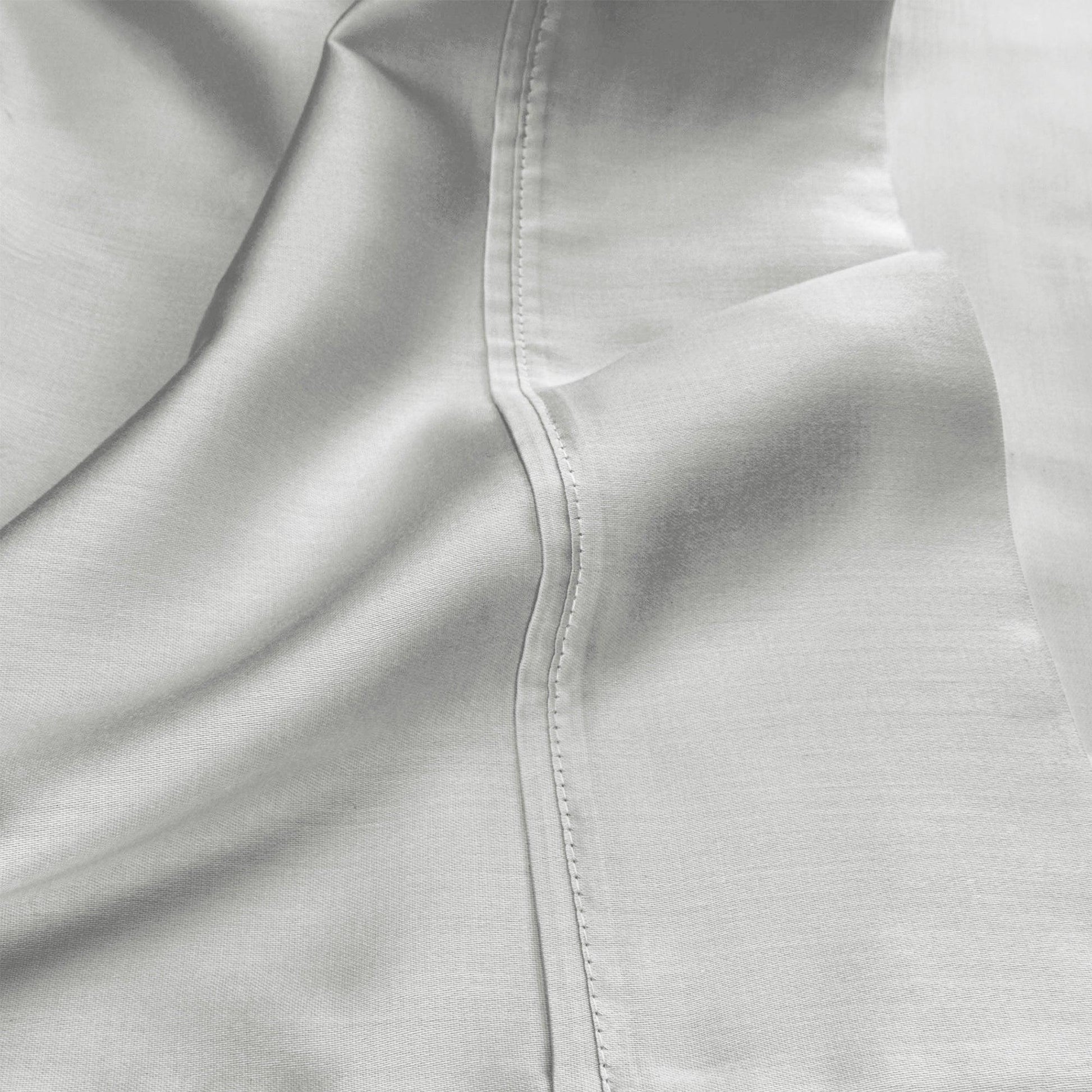 Platinum 530 Thread Count Egyptian Cotton Sateen sheet hem and stitching detail close-up