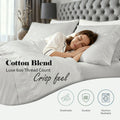 Platinum luxe 600 thread count cotton blend sheet set feature graphic highlighting breathability, durability, and machine washability.