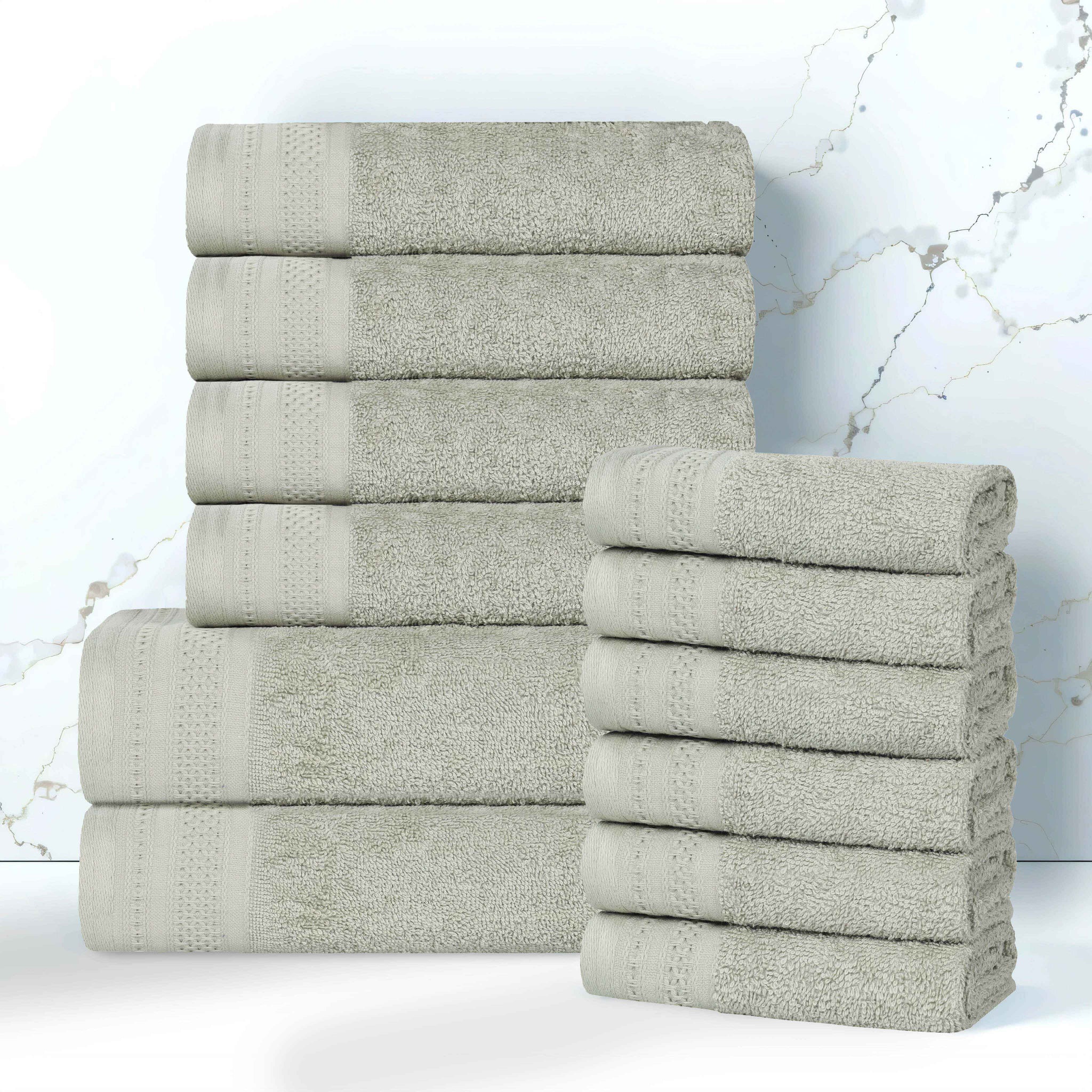 Cotton Waffle Border Towel Set 12-Piece - Honeycomb