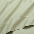 Sage Green 1500 Thread Count Egyptian Cotton Sheets hotel quality embroidered hemline stitch close-up.