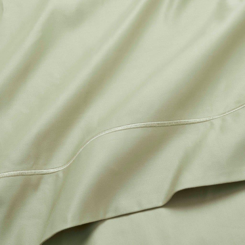 Sage Green 1500 Thread Count Egyptian Cotton Sheets hotel quality embroidered hemline stitch close-up.
