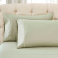 Sage Green 1500 Thread Count Egyptian Cotton pillowcase set close-up texture detail.