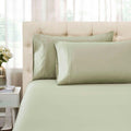 Sage Green 1500 Thread Count Egyptian Cotton pillowcases and matching sheet set detail close-up.