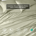 Sage Green Egyptian Cotton Sateen Sheet Set infographic highlighting product features and Oeko-Tex certification