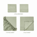 Sage green 700 Thread Count Egyptian Cotton Sateen Bed Sheet Set included items overview