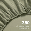 Sage green Egyptian Cotton fitted sheet showing 360-degree all-around elastic feature