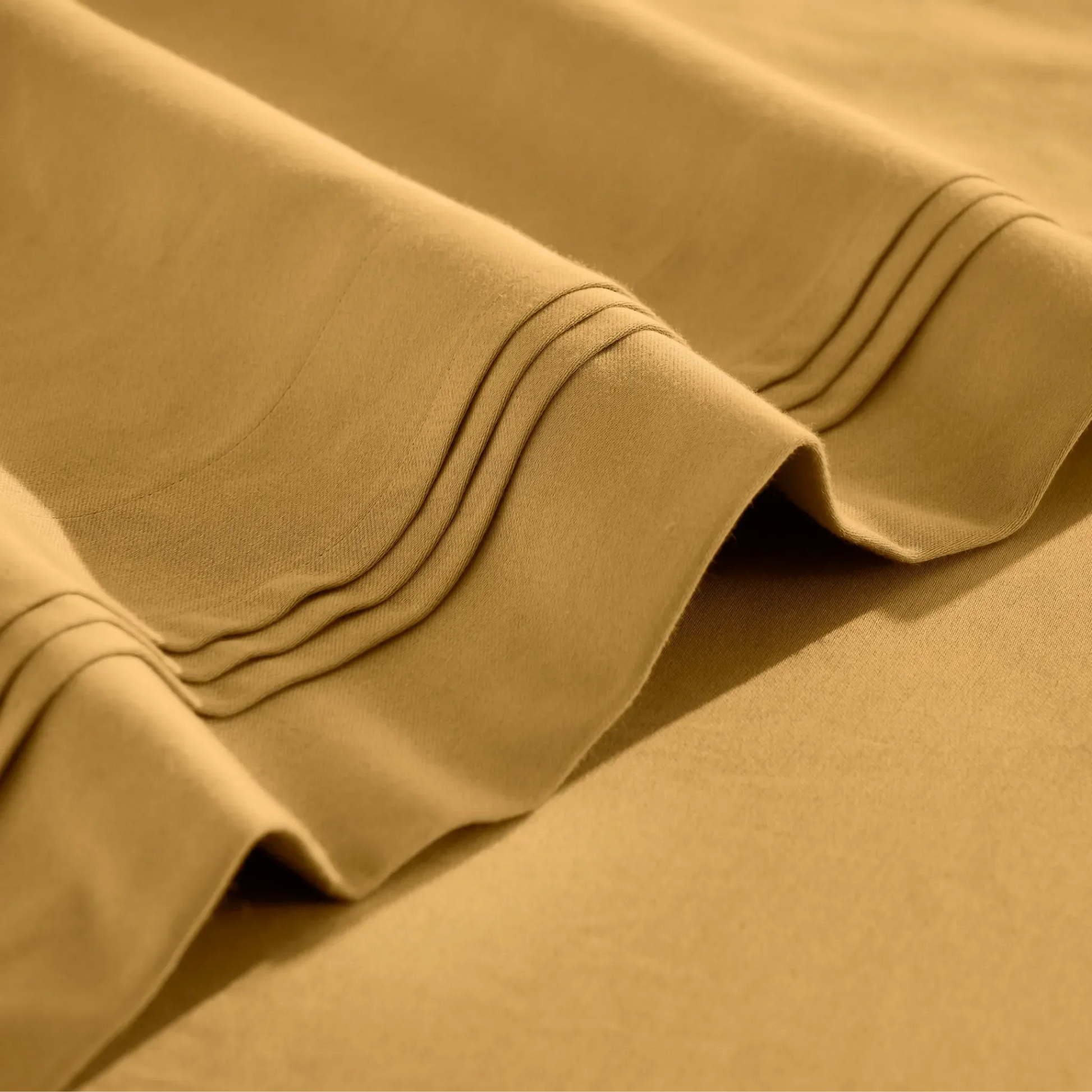 Stitched embroidery detail on maple sugar Egyptian Cotton Sateen sheets