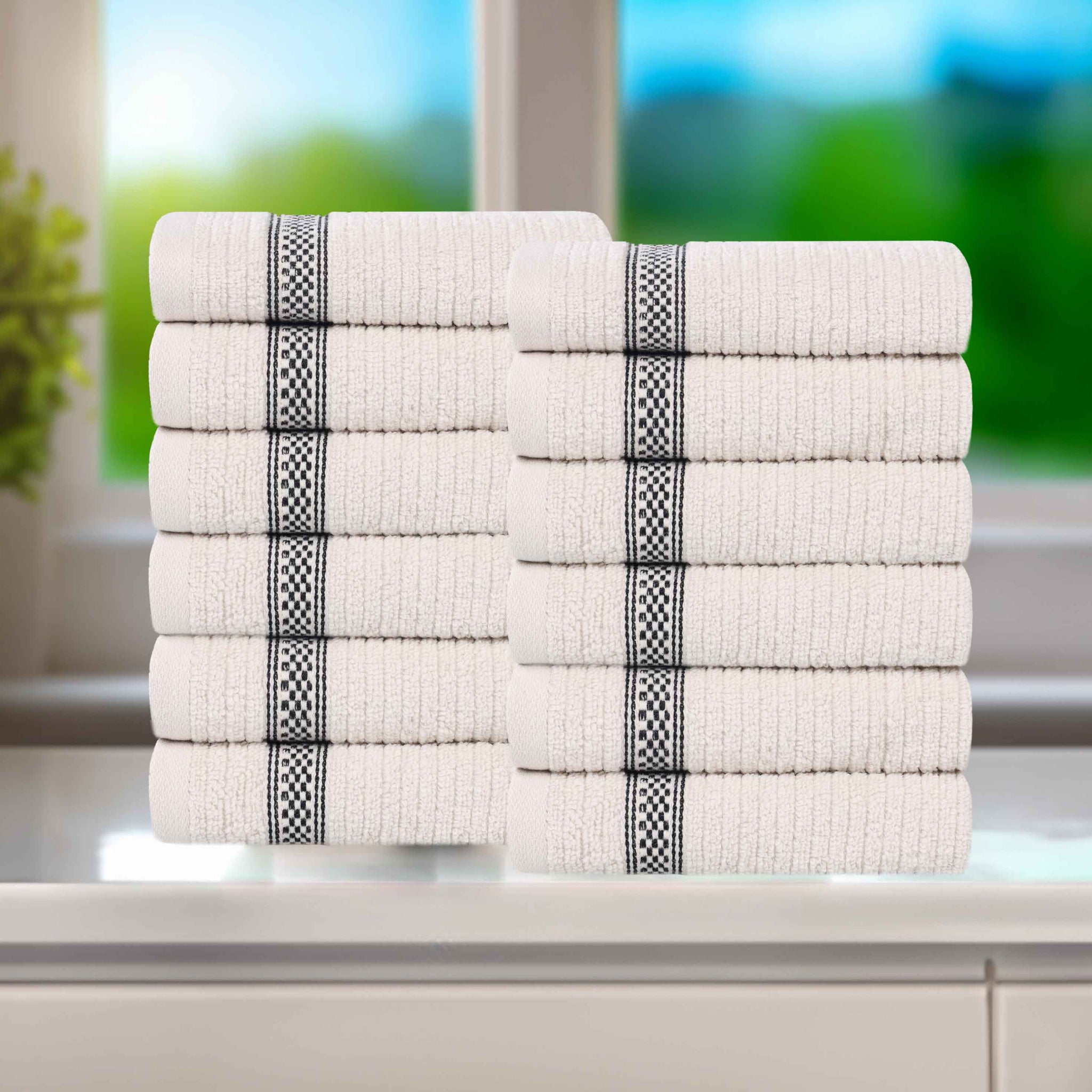 Brea Zero-Twist Cotton Ribbed Face Towel Set 12 Piece