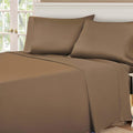 Taupe 530 Thread Count Egyptian Cotton Sateen Bed Sheet Set displayed on a modern bed