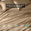 Taupe Egyptian Cotton Sateen Sheet Set infographic highlighting product features and Oeko-Tex certification
