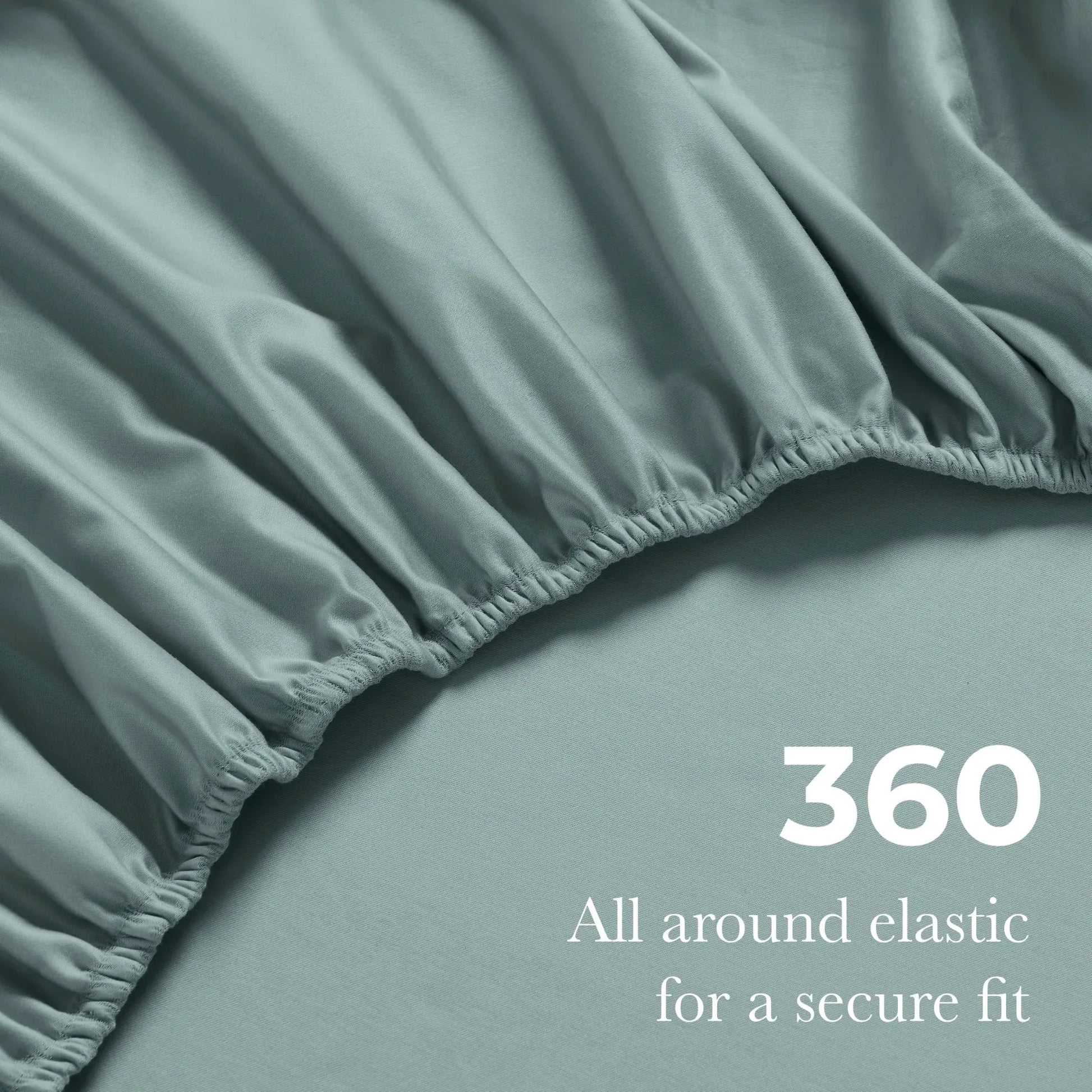 Teal blue Egyptian Cotton fitted sheet showing 360-degree all-around elastic feature
