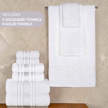 Zero-Twist Cotton Jacquard Towel Set 9 Piece - Sadie