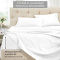 White 1500 Thread Count Egyptian Cotton Sheets Set feature graphic highlighting softness, breathability, and deep pocket mattress fit up to 18 inches.