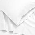 White 1500 Thread Count Egyptian Cotton bedding set pillowcase border and fabric drape detail.