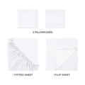 White 300 Thread Count Modal Sheets Set made from beechwood components overview showing pillowcases, fitted sheet, and flat sheet