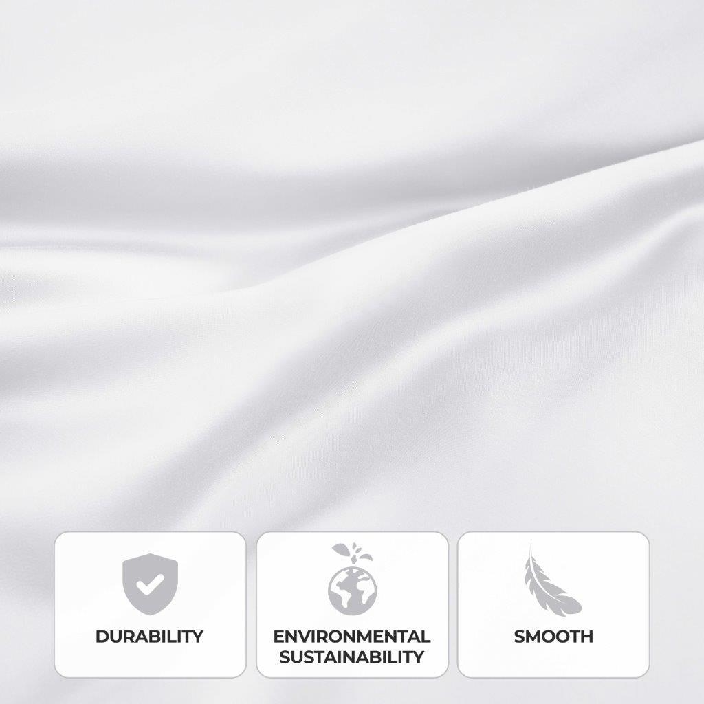 White 300 Thread Count Modal Sheets Set made from beechwood fabric texture and quality feature graphic
