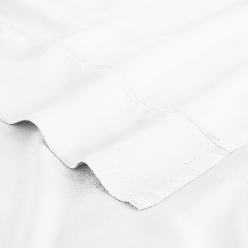 White 300 Thread Count Modal Sheets Set made from beechwood hem and stitching detail close-up view