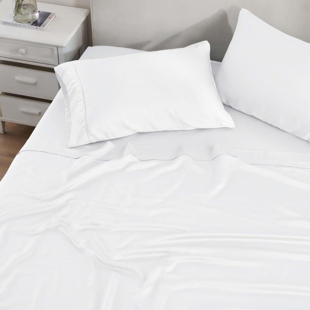 White 300 Thread Count Modal Sheets Set made from beechwood lifestyle close-up view