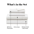 White 600 Thread Count Cotton Blend Bed Sheet Set packaging contents infographic diagram.