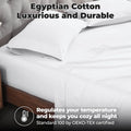 White 700 Thread Count Egyptian Cotton Sateen Bed Sheet Set promotional lifestyle image with features