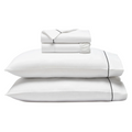 White/Black 600 Thread Count Cotton Blend Bed Sheet Set Imperia embroidered hem product layout stack.