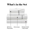 White/Black 600 Thread Count Cotton Blend Bed Sheet Set packaging contents infographic diagram.