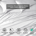 White Egyptian Cotton Sateen Sheet Set infographic showing product benefits and Oeko-Tex certification