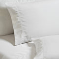 White Imperia embroidered hem pillowcase set close-up detail.