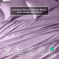 Wisteria Egyptian Cotton Sateen Sheet Set infographic highlighting product features and Oeko-Tex certification